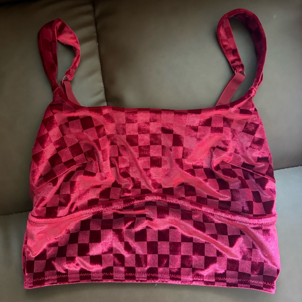 Checkered Suede Adjustable Crop Top/Bandeau
